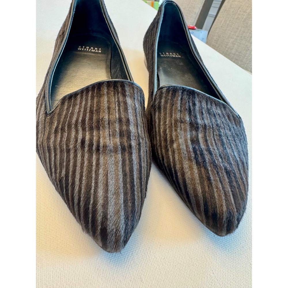 Stuart Weitzman Calf Hair Pony‎ Hair Pointed Smoking Flats Brown EU 37 Spain